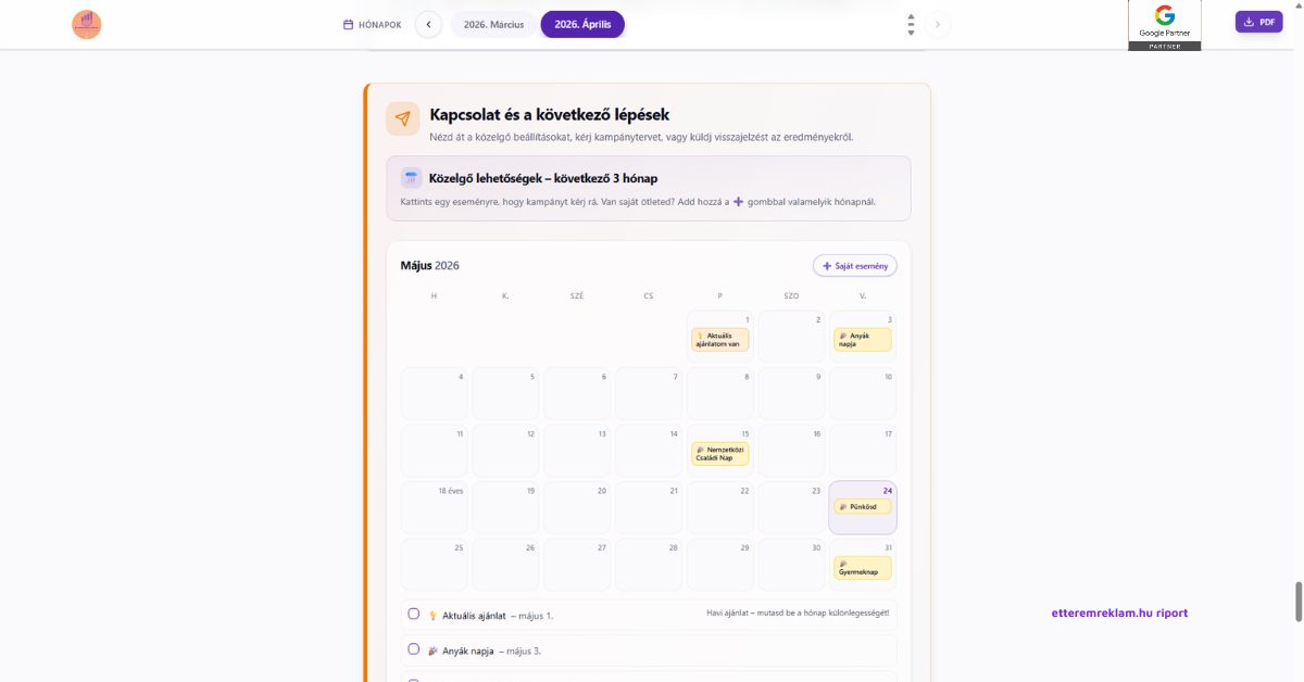 Marketing naptár screenshot