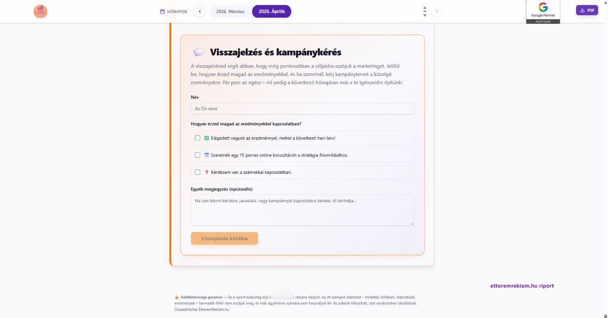 Visszajelzés és kampánykérés screenshot